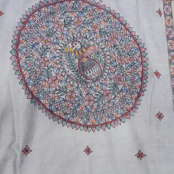 Madhubani dupatta hand-painted work on tussar silk - Picture 3 of 7